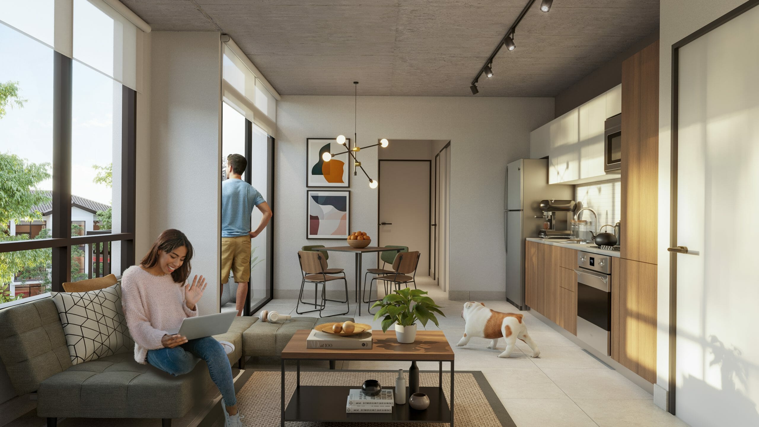 Vistas del apartamento modelo de Begin, sala y comedor.