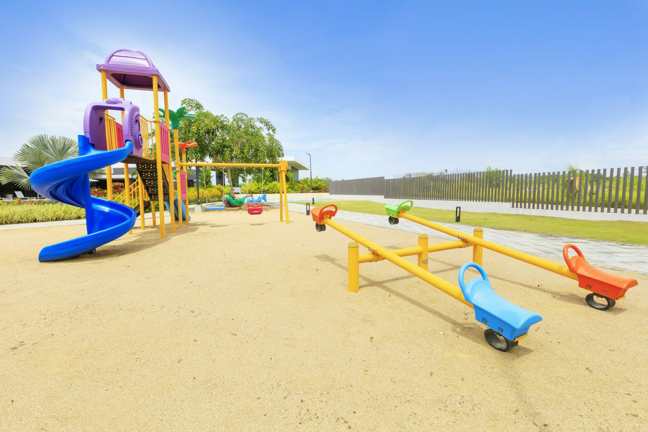 Vista panorámica del parque infantil del proyecto Vallarta Residences en Paseo del Norte.